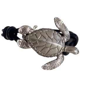 Sterling Silver Sea Turtle Leather Bracelet